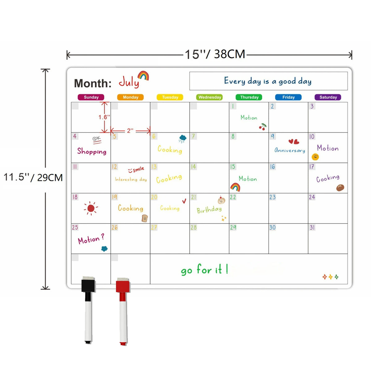 Magnetic Dry Erase Fridge Calendar Planner | Monthly & Weekly Organiser