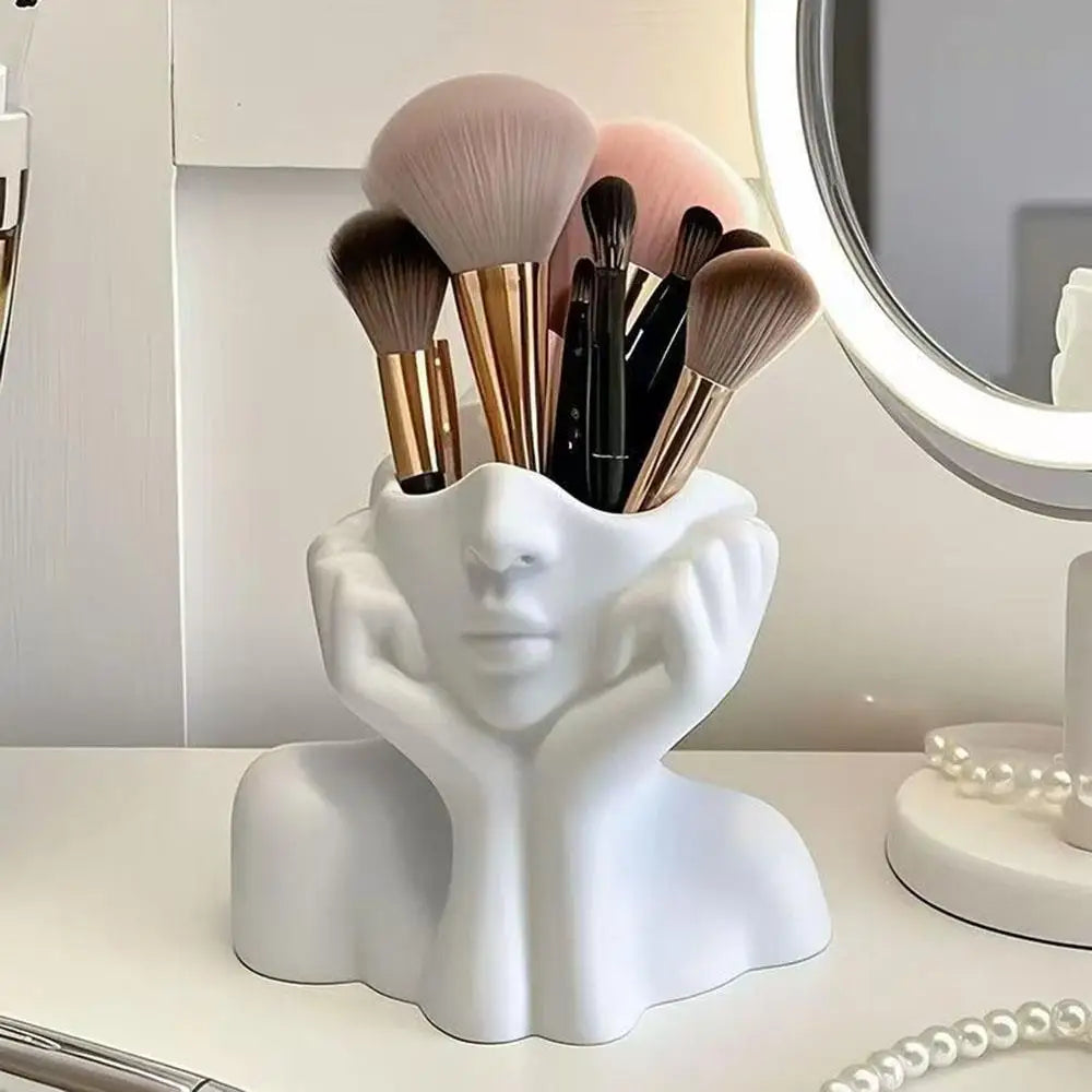 Modern Face Makeup Brush Holder – Decorative Vanity Organiser & Flower Vase