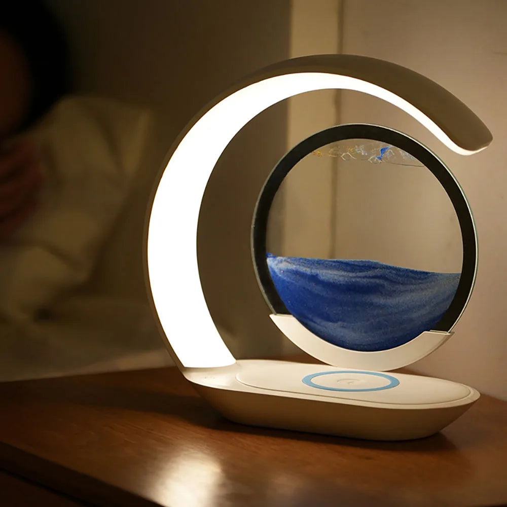 Quicksand Table Lamp with Wireless Charging – 3D Sand Art Night Light