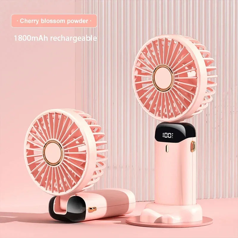 Portable Handheld Mini Fan with Neck Strap, Phone Stand & LED Display