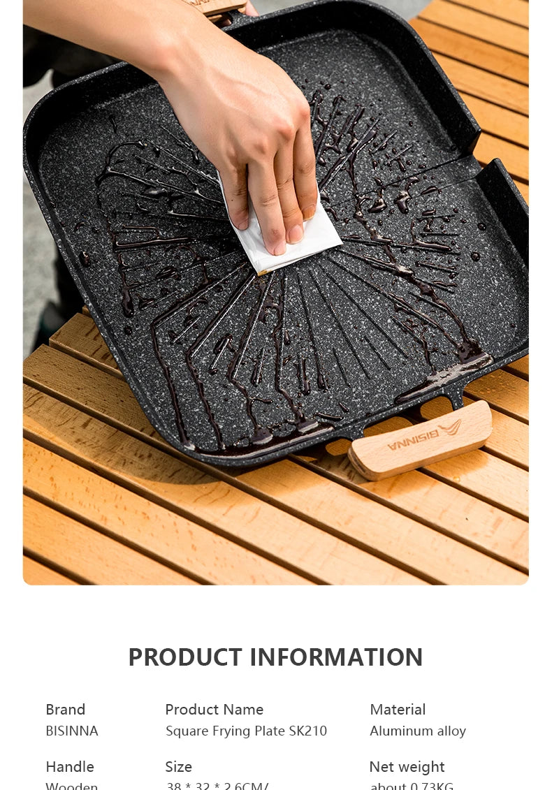 BISINNA Square Non-Stick BBQ Grill Pan – Stovetop & Outdoor Camping Grill Plate