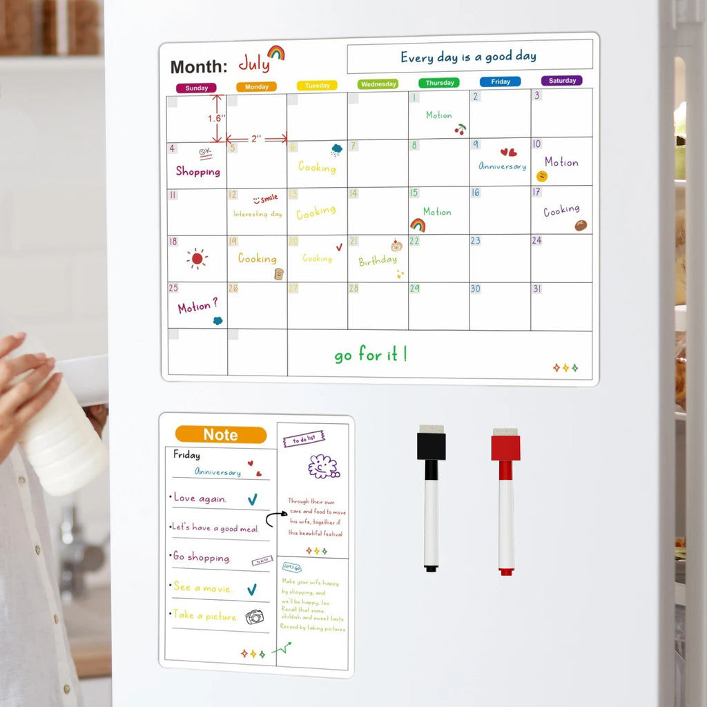 Magnetic Dry Erase Fridge Calendar Planner | Monthly & Weekly Organiser