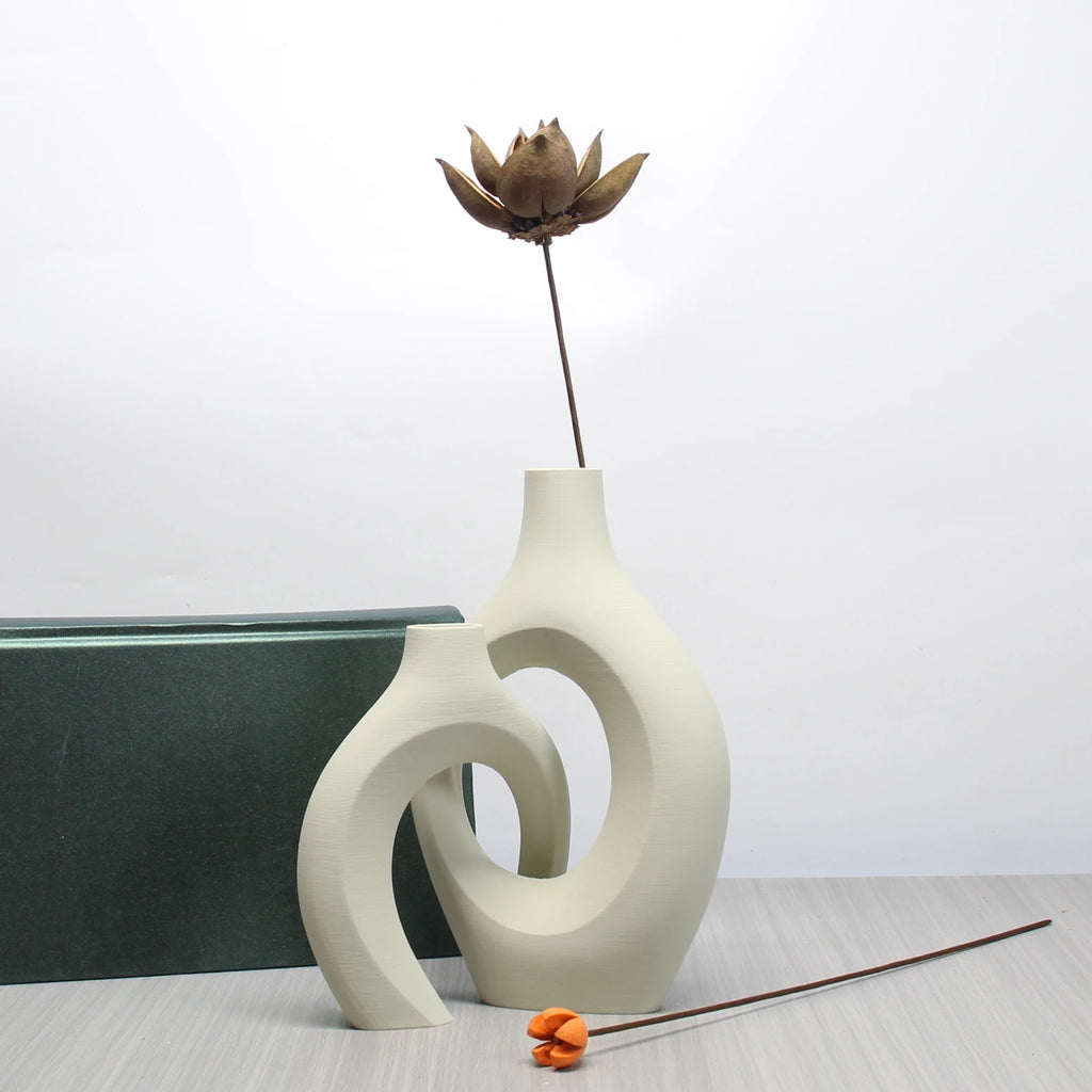 Boho Hollow Ceramic Style Vase Set | Modern Decorative Vases for Home Decor