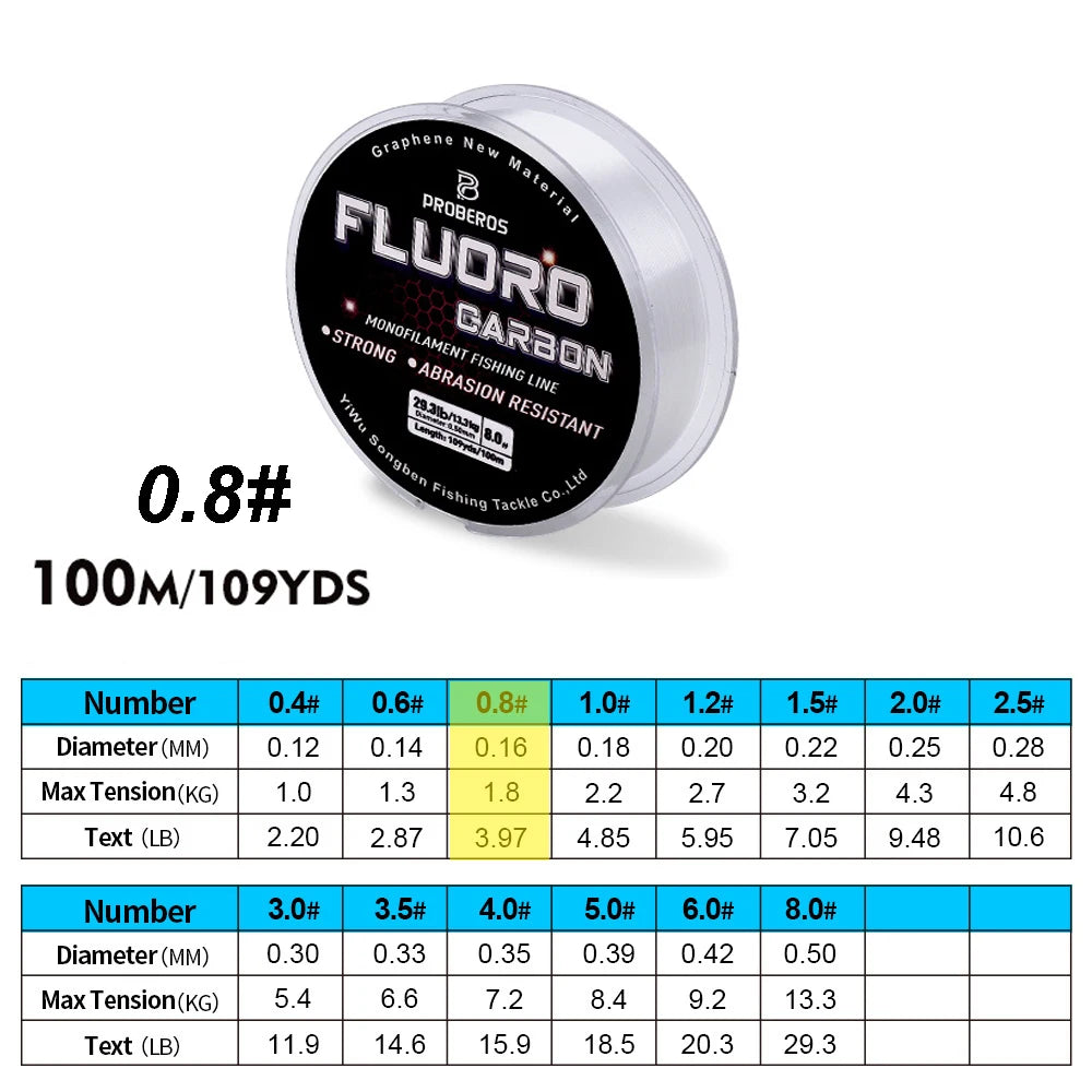PROBEROS 100m Fluorocarbon Fishing Line – High Abrasion Resistance