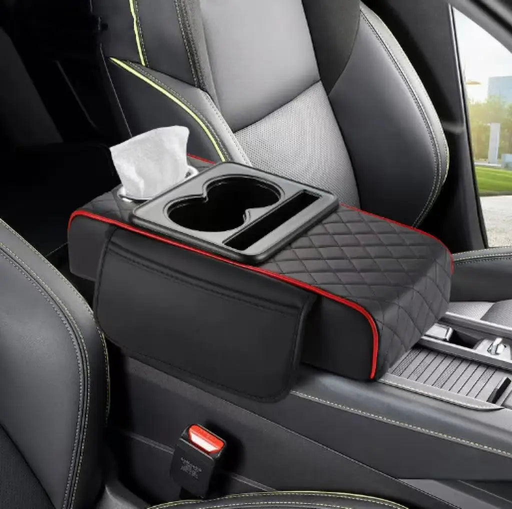 Car Center Console Armrest Cushion with Storage & Cup Holders