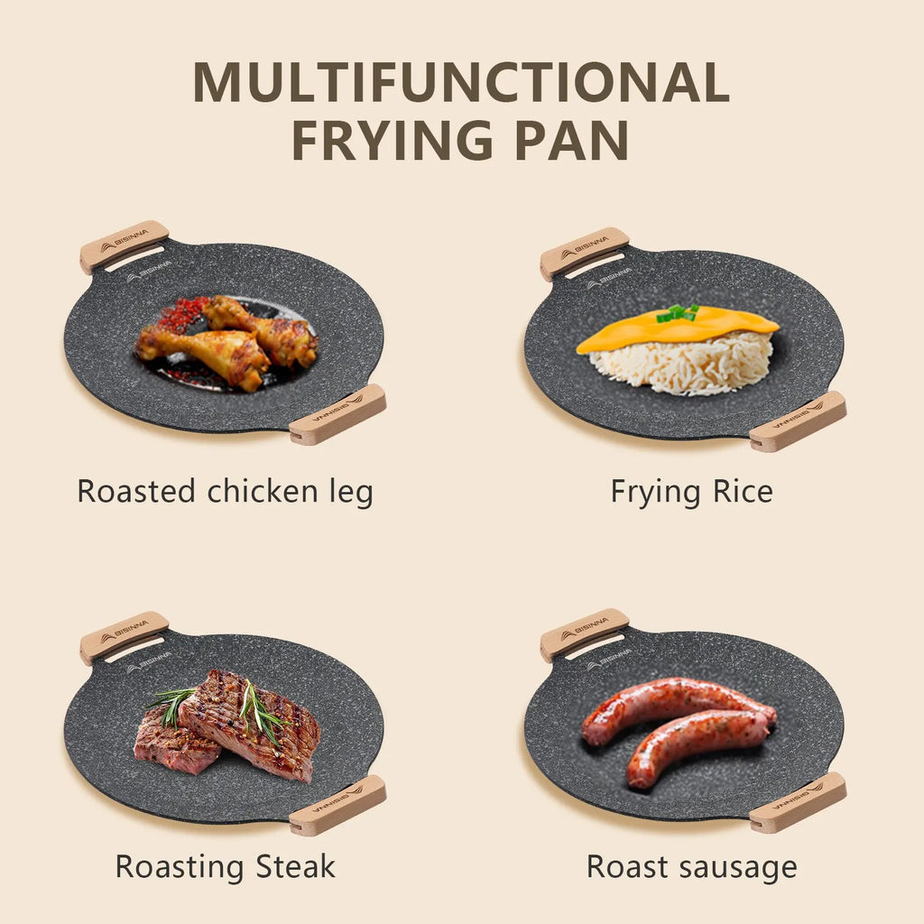 BISINNA 30cm Non-Stick BBQ Grill Pan – Portable Camping Grill Plate for Outdoor Cooking