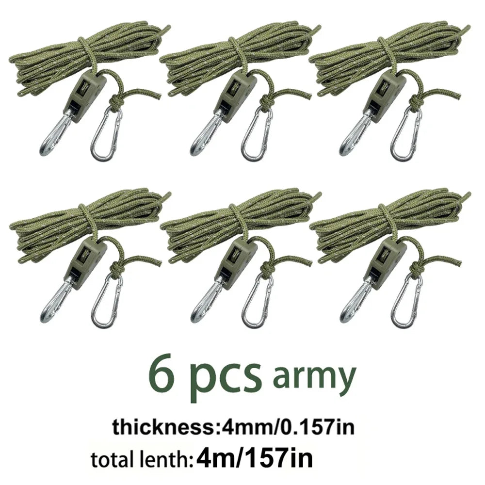 6PCS Camping Tie Down Ropes – Adjustable Tent & Outdoor Gear Straps with Hooks