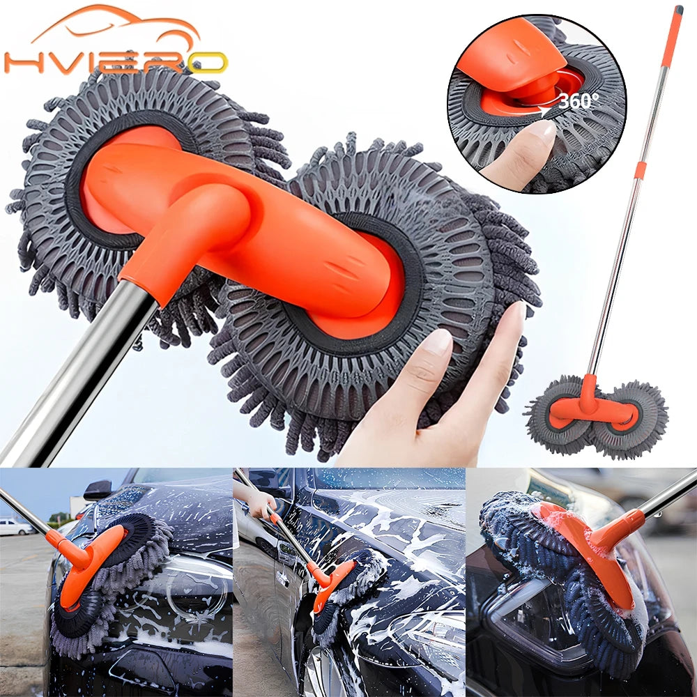 360° Microfiber Car Wash Mop with Extendable Handle | Scratch-Free Cleaning Brush