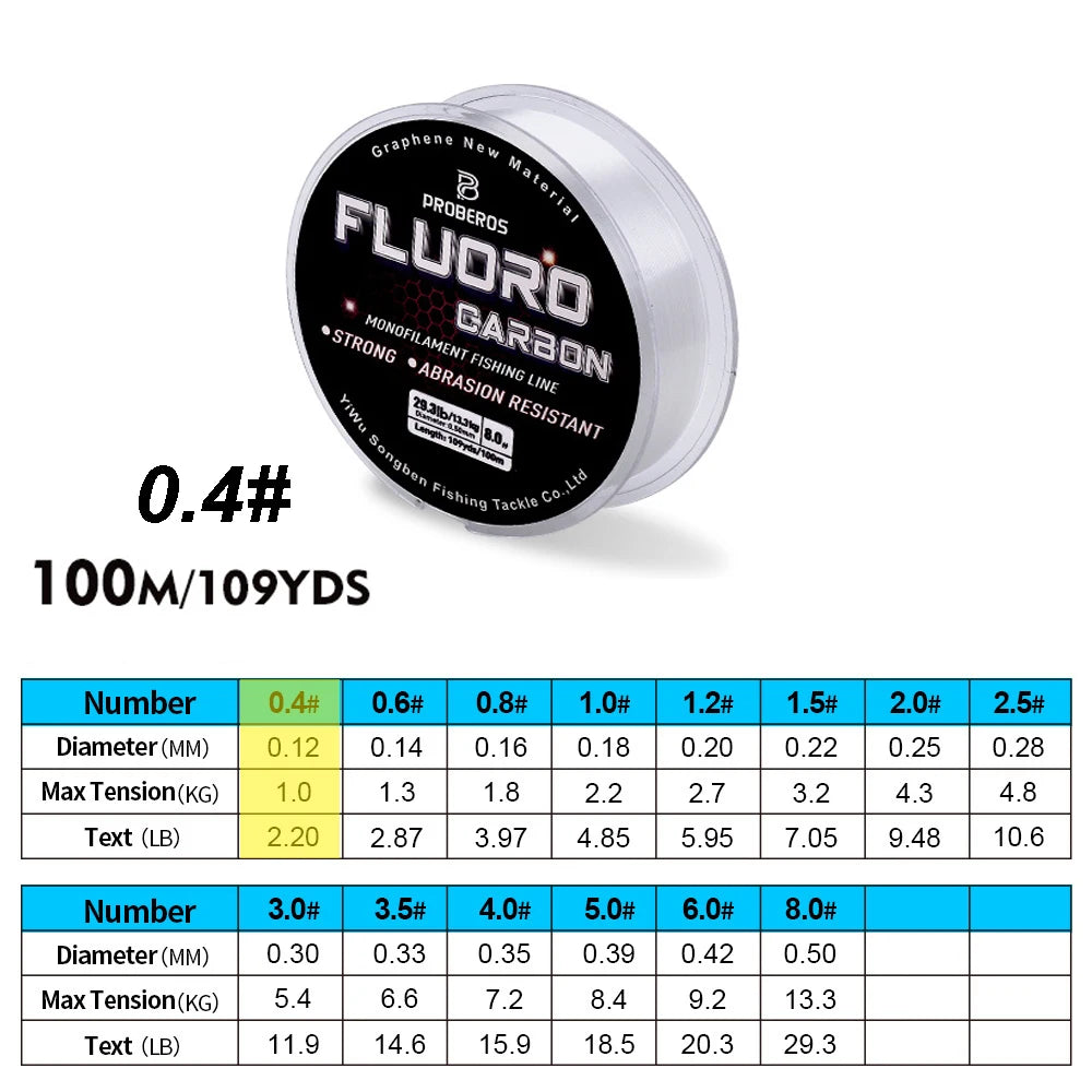 PROBEROS 100m Fluorocarbon Fishing Line – High Abrasion Resistance