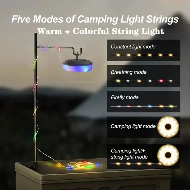 4-in-1 Camping String Light – Rechargeable LED Lantern with USB Power Bank & Magnetic Base