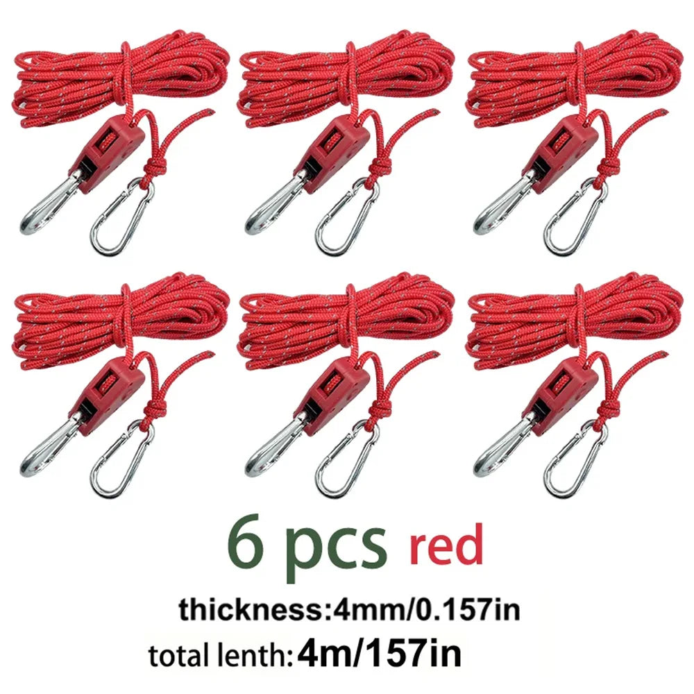 6PCS Camping Tie Down Ropes – Adjustable Tent & Outdoor Gear Straps with Hooks