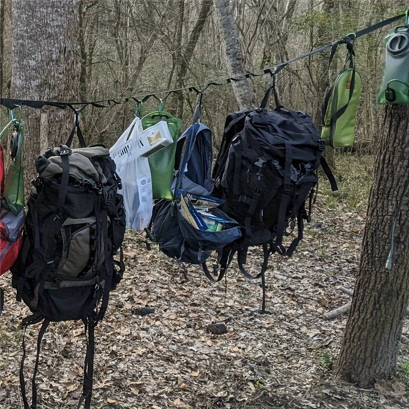 Camping Gear Hanging Strap with 19 Hooks – Outdoor Equipment Organizer Clothesline