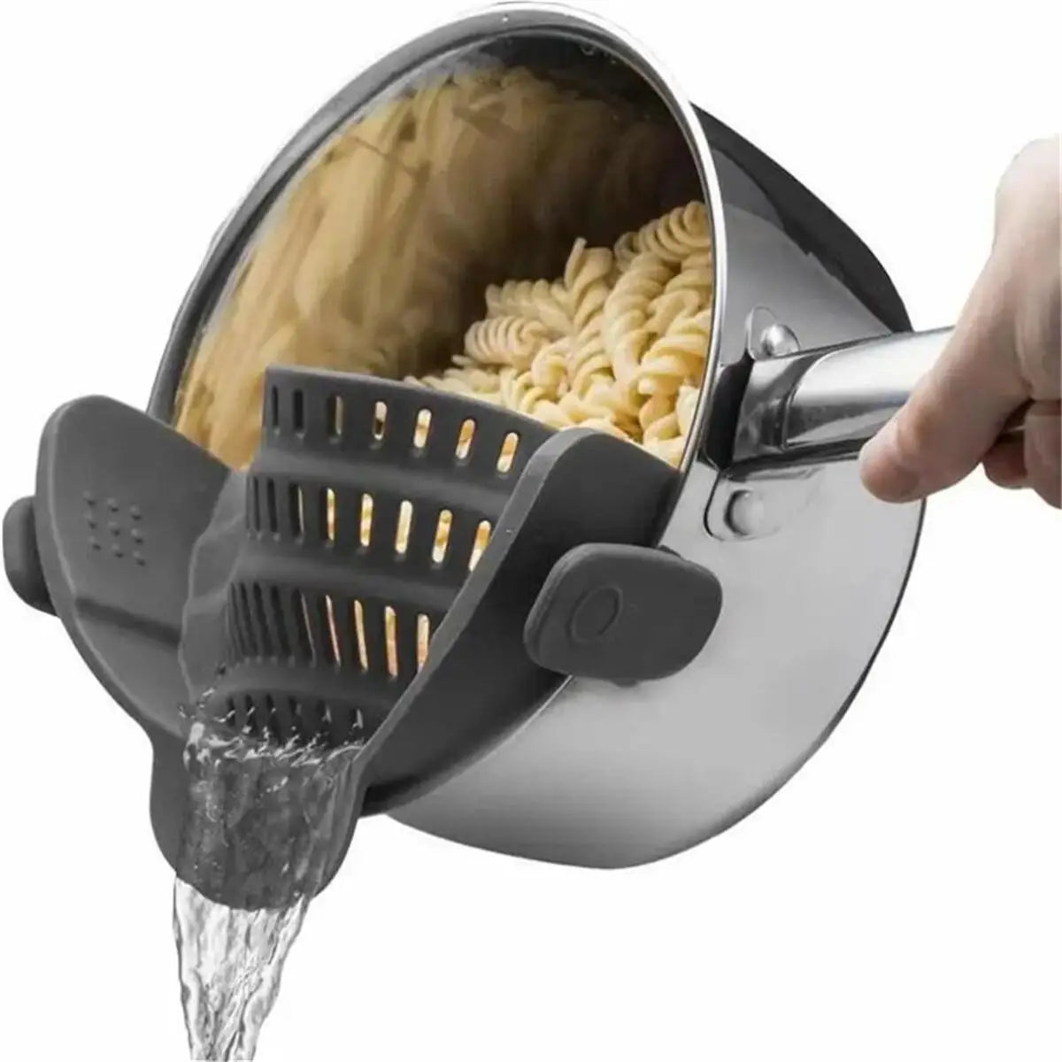Universal Clip-On Silicone Pot Strainer - Hands-Free Pasta & Vegetable Drainer