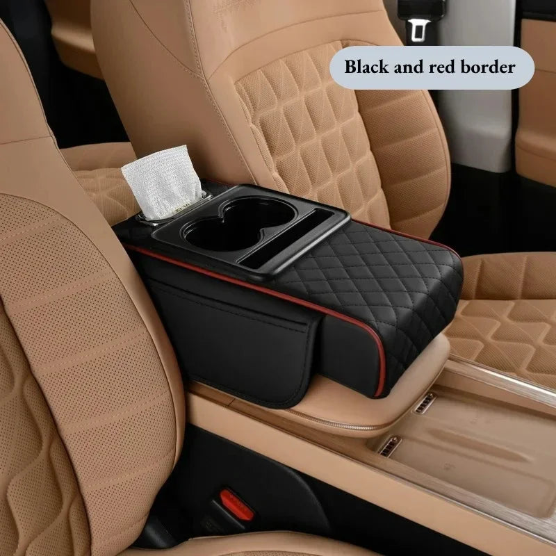 Car Center Console Armrest Cushion with Storage & Cup Holders