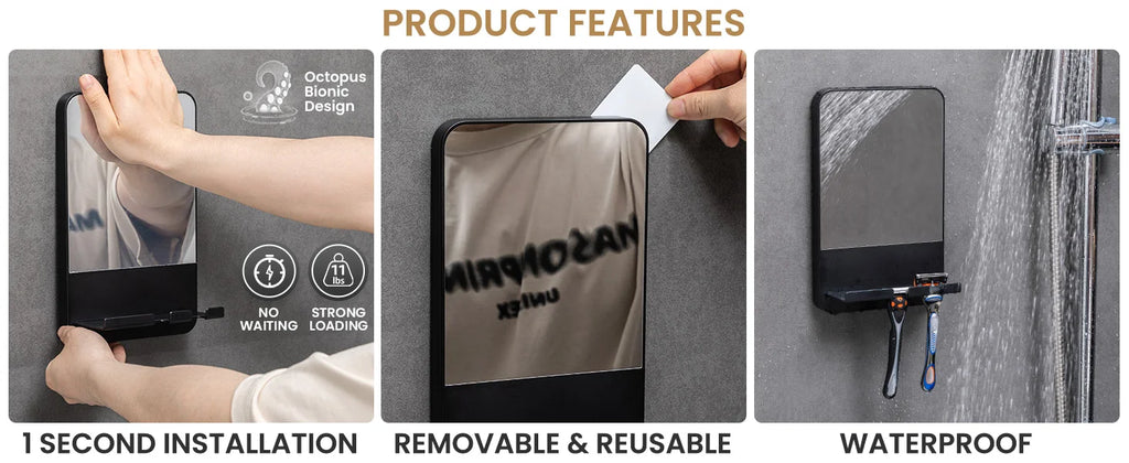 TALI Fogless Shower Mirror with Razor Holder – Shatterproof No-Drill Bathroom Mirror