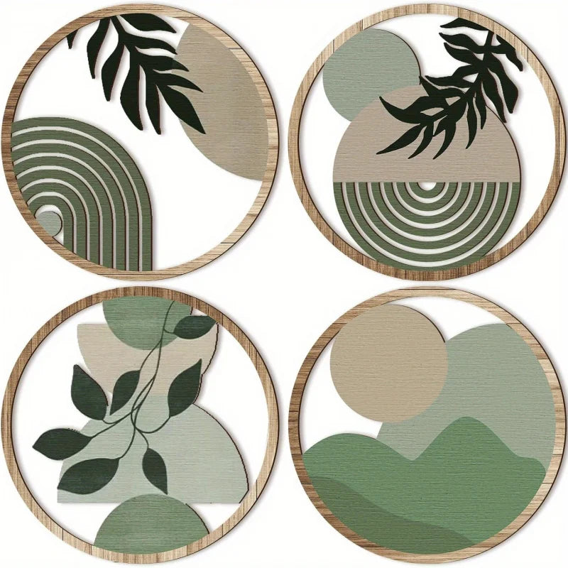 4 Piece Boho Wooden Wall Art Set – Geometric Hanging Decor for Nursery, Bedroom & Living Room