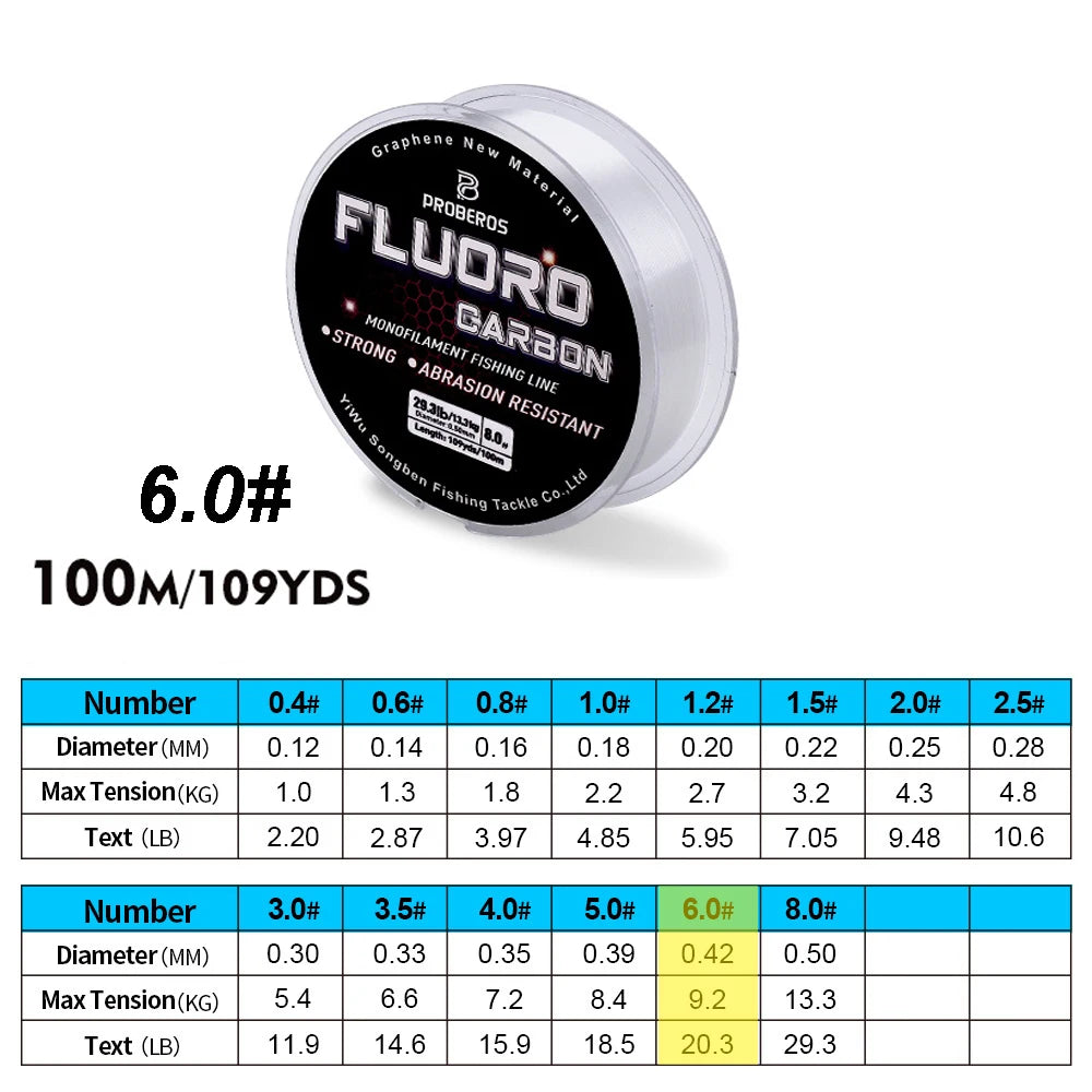 PROBEROS 100m Fluorocarbon Fishing Line – High Abrasion Resistance