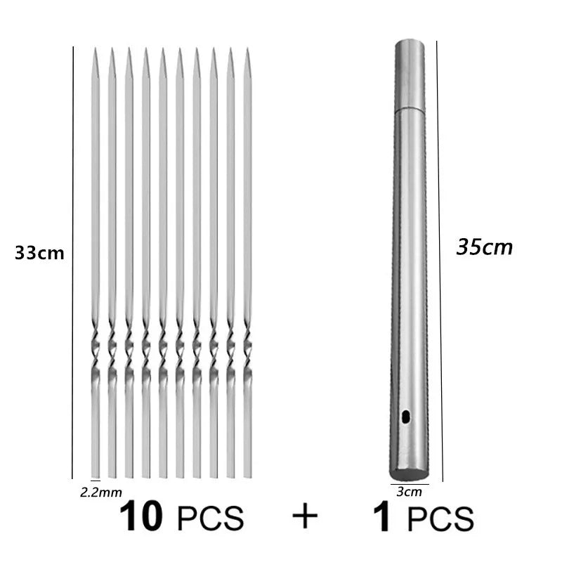 Stainless Steel BBQ Skewers – Reusable Kebab Sticks for Camping, BBQs & Outdoor Cooking