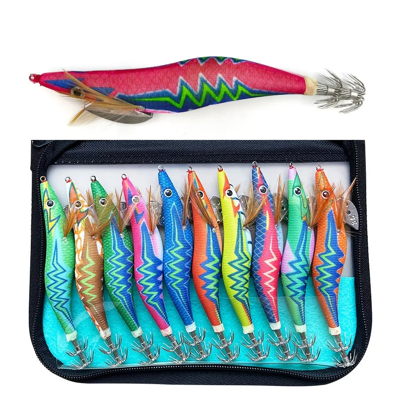 10 PCS Squid Fish10PCS Luminous Squid Fishing Lures – Saltwater Sea Fishing Bait Set