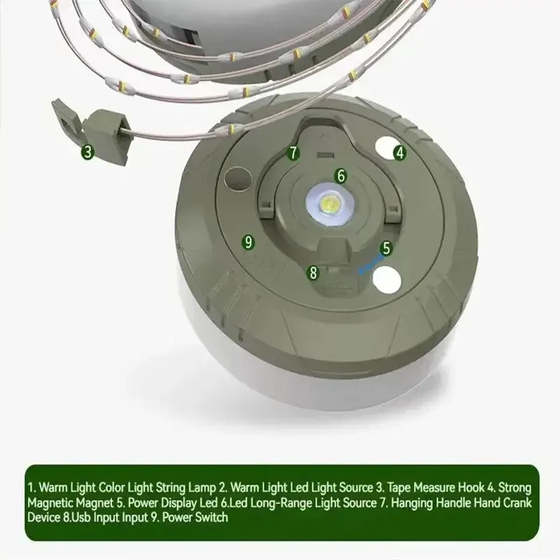 4-in-1 Camping String Light – Rechargeable LED Lantern with USB Power Bank & Magnetic Base