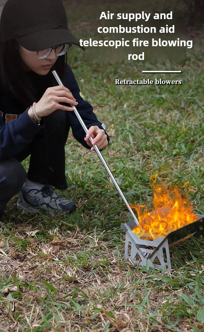 Collapsible Stainless Steel Fire Blow Pipe – 15–60cm Camping Fire Starter Tool