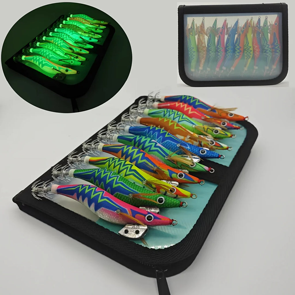 10 PCS Squid Fish10PCS Luminous Squid Fishing Lures – Saltwater Sea Fishing Bait Set