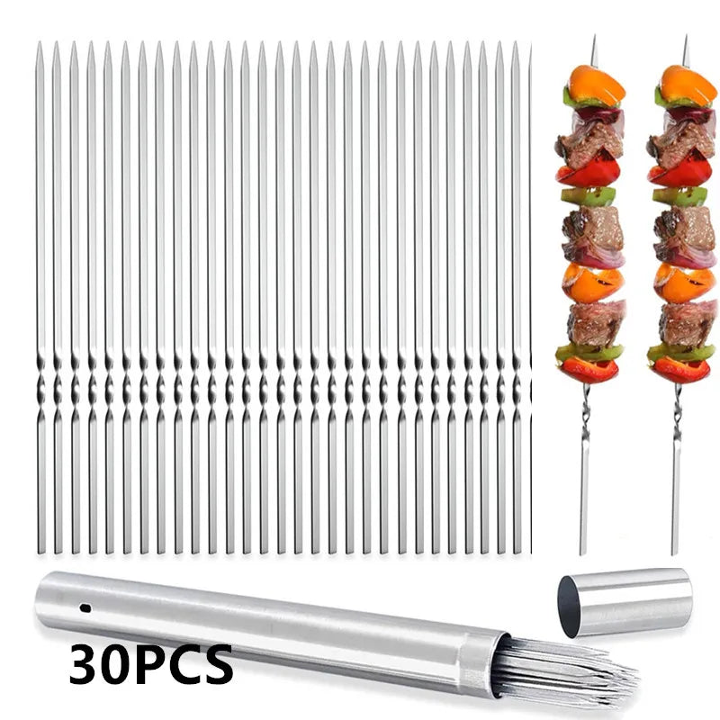 Stainless Steel BBQ Skewers – Reusable Kebab Sticks for Camping, BBQs & Outdoor Cooking