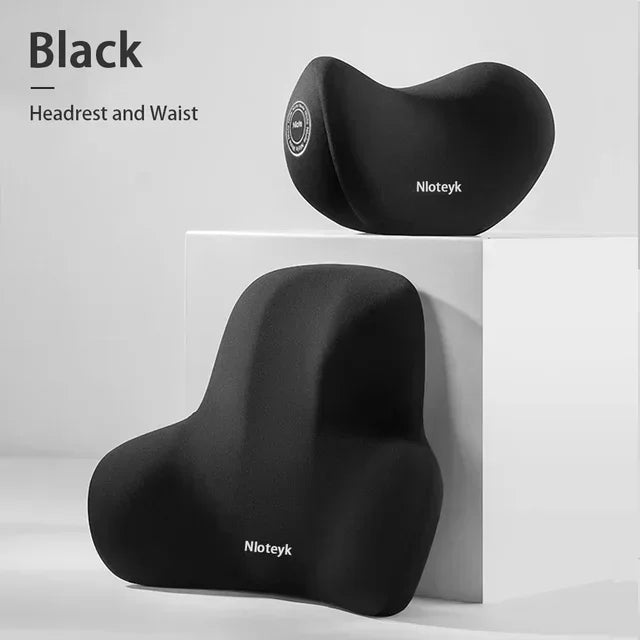 Memory Foam Car Headrest & Lumbar Support Cushion Set | Neck & Back Support Pillow