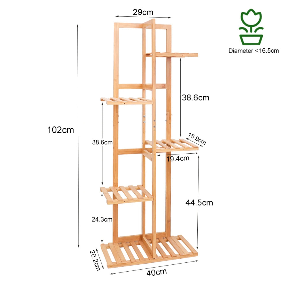 5 Tier Bamboo Plant Stand - Indoor & Outdoor Corner Plant Shelf - Natural Wooden Flower Pot Display Rack