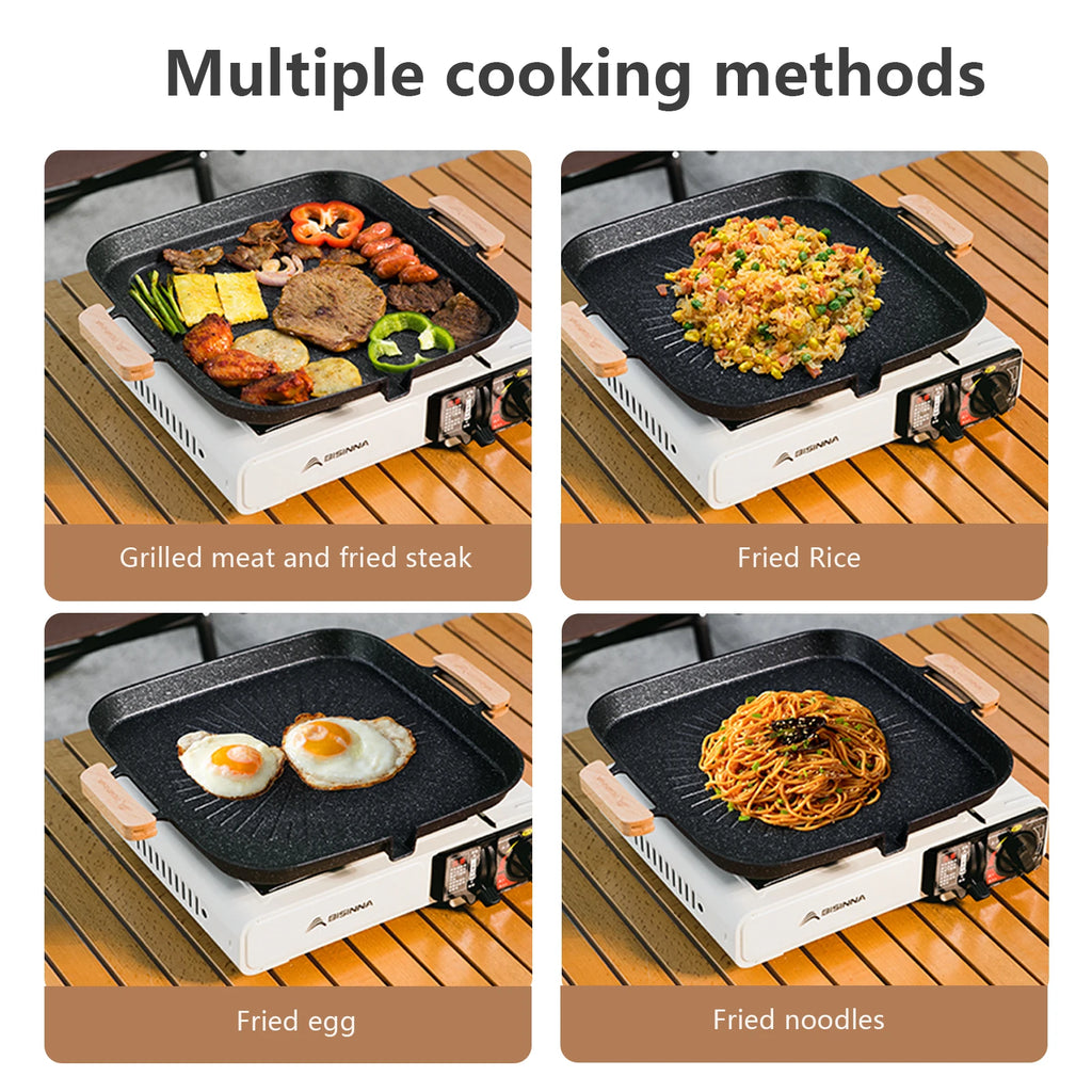 BISINNA Square Non-Stick BBQ Grill Pan – Stovetop & Outdoor Camping Grill Plate