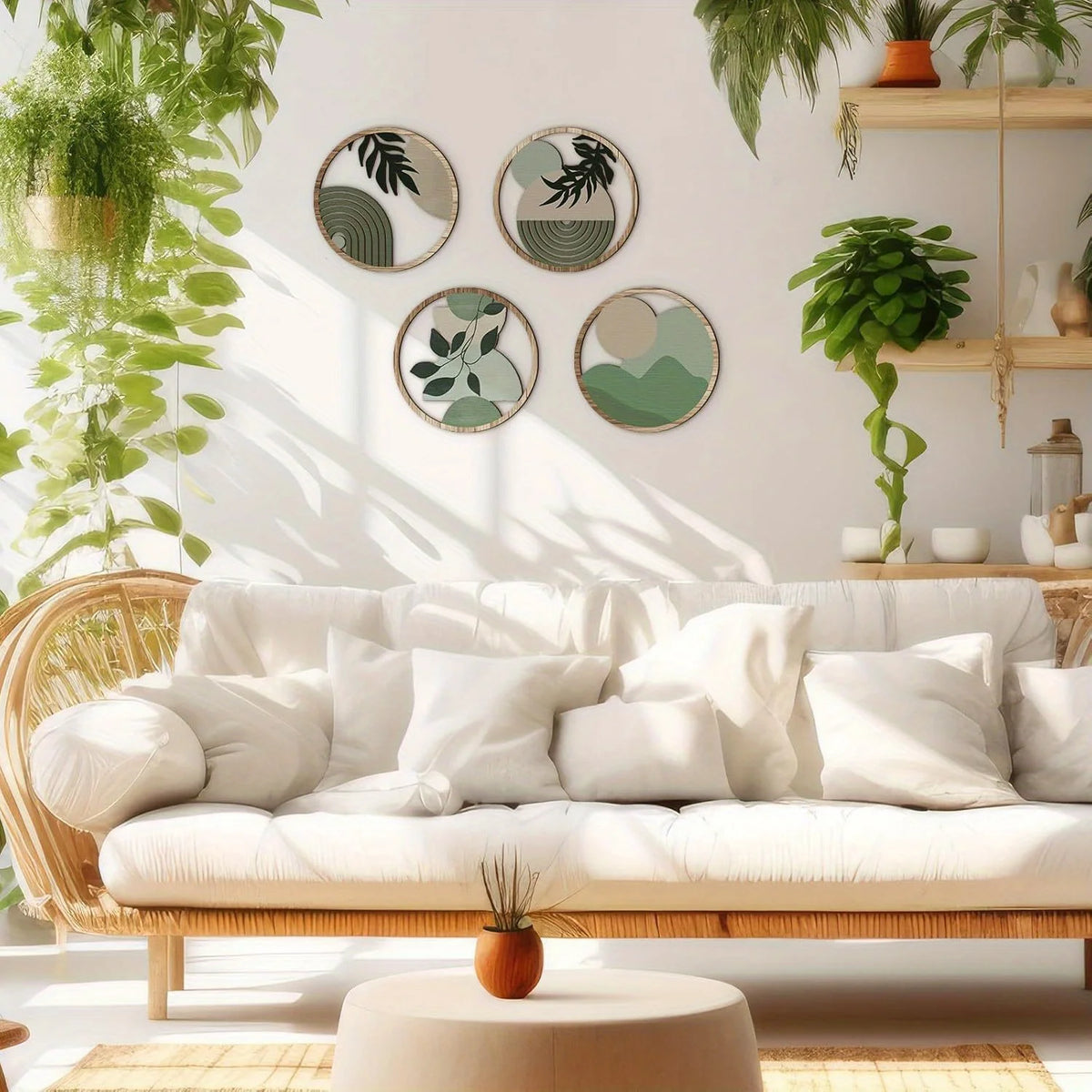 4 Piece Boho Wooden Wall Art Set – Geometric Hanging Decor for Nursery, Bedroom & Living Room