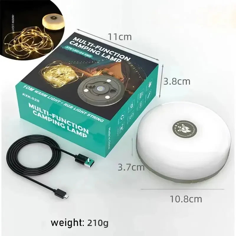 4-in-1 Camping String Light – Rechargeable LED Lantern with USB Power Bank & Magnetic Base