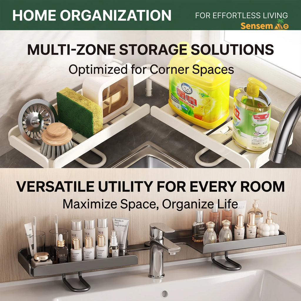 Over Sink Shelf Rotatable Adjustable Steel Faucet Storage Organiser
