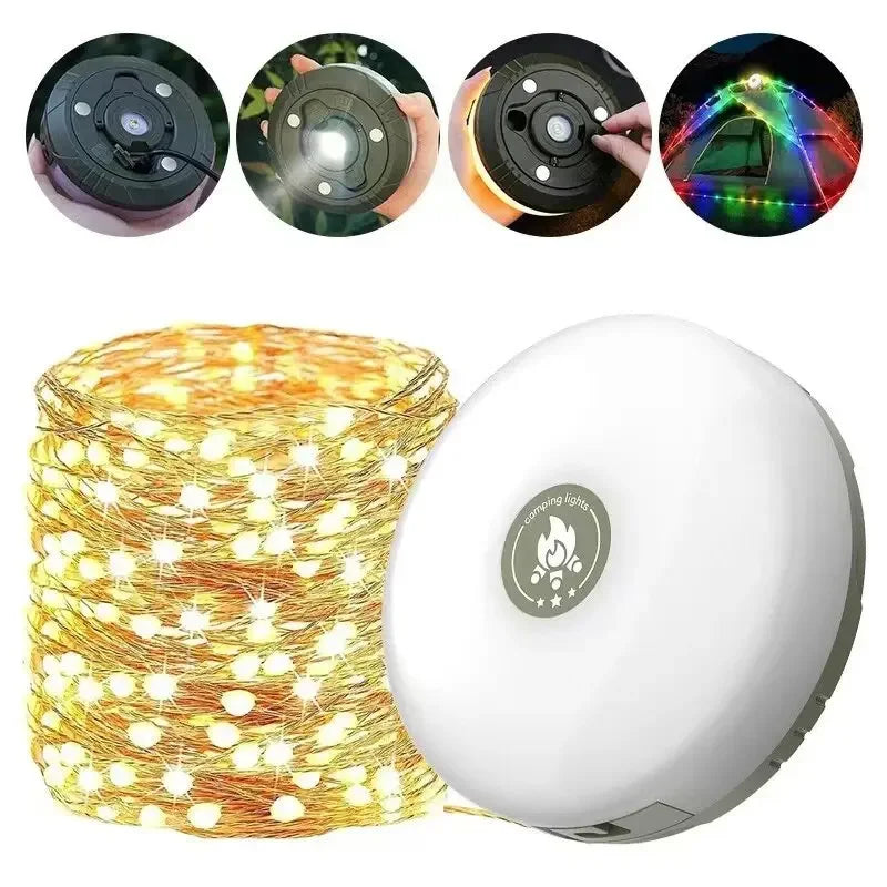 4-in-1 Camping String Light – Rechargeable LED Lantern with USB Power Bank & Magnetic Base