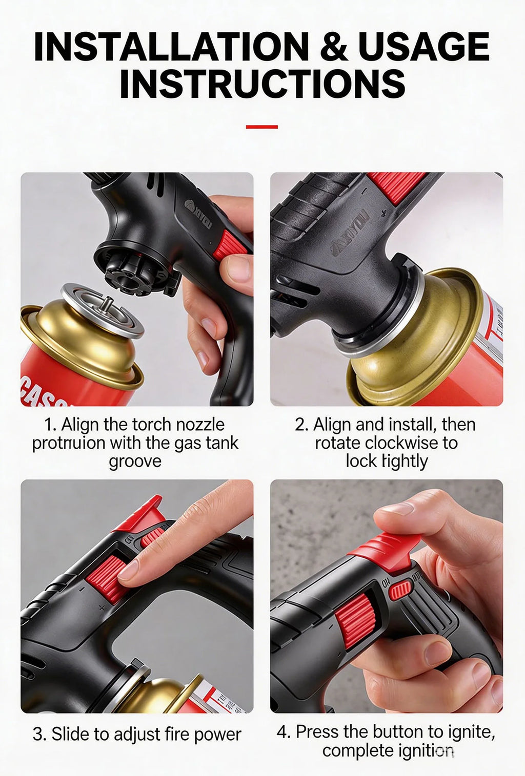 Long Neck Butane Torch – Adjustable Flame Gas Blow Torch for BBQ, Cooking & Outdoor Use