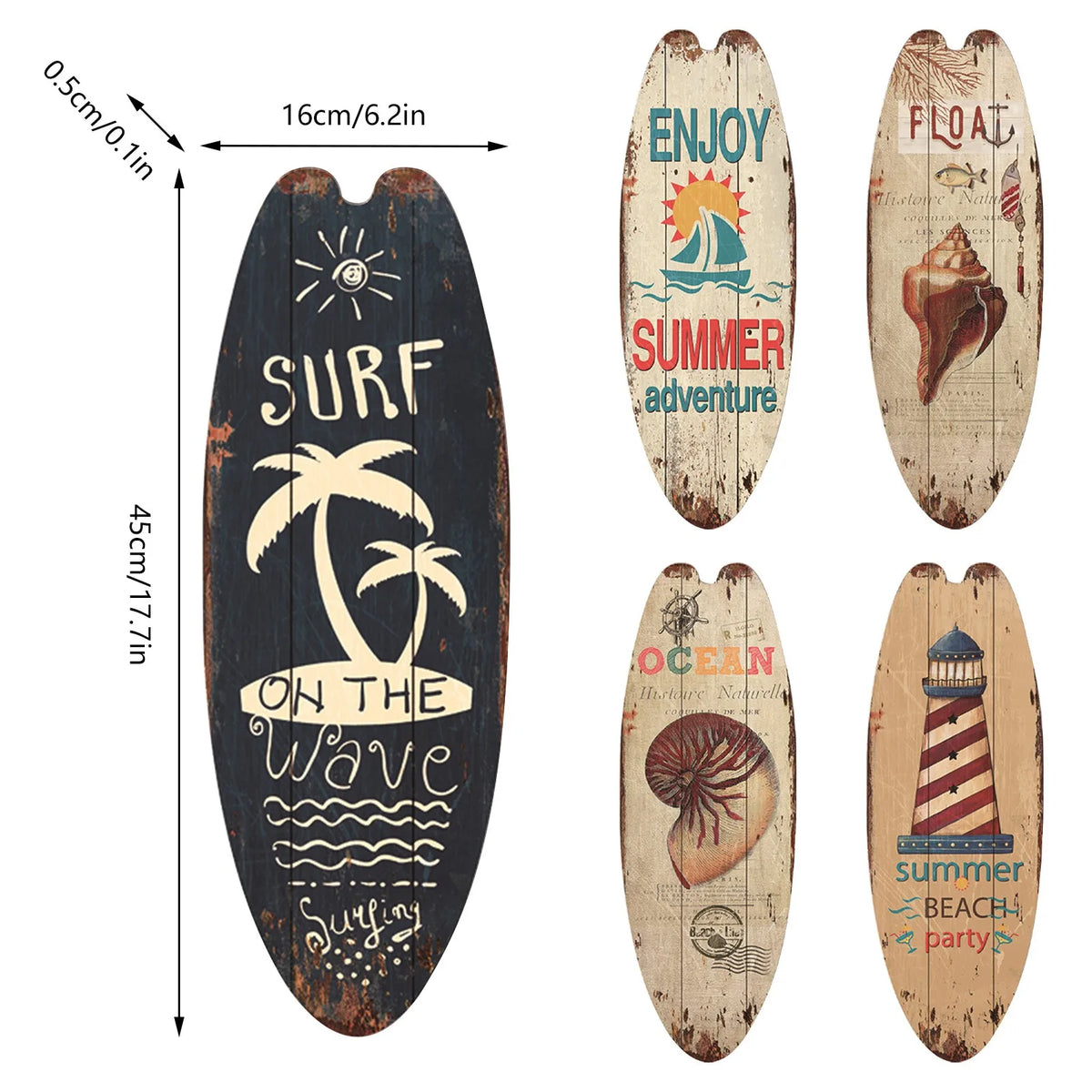 Vintage Wooden Surfboard Wall Decor | Beach Style Hanging Sign