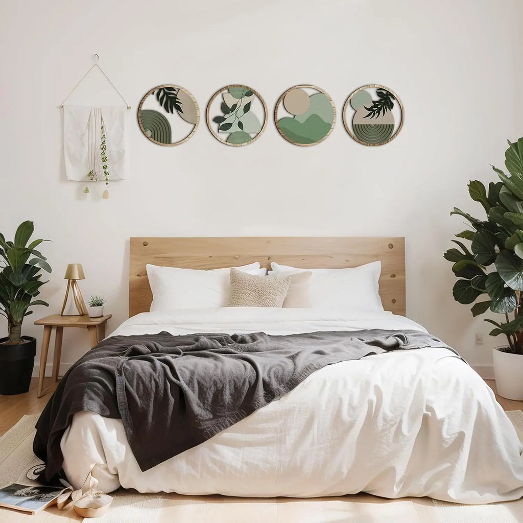 4 Piece Boho Wooden Wall Art Set – Geometric Hanging Decor for Nursery, Bedroom & Living Room