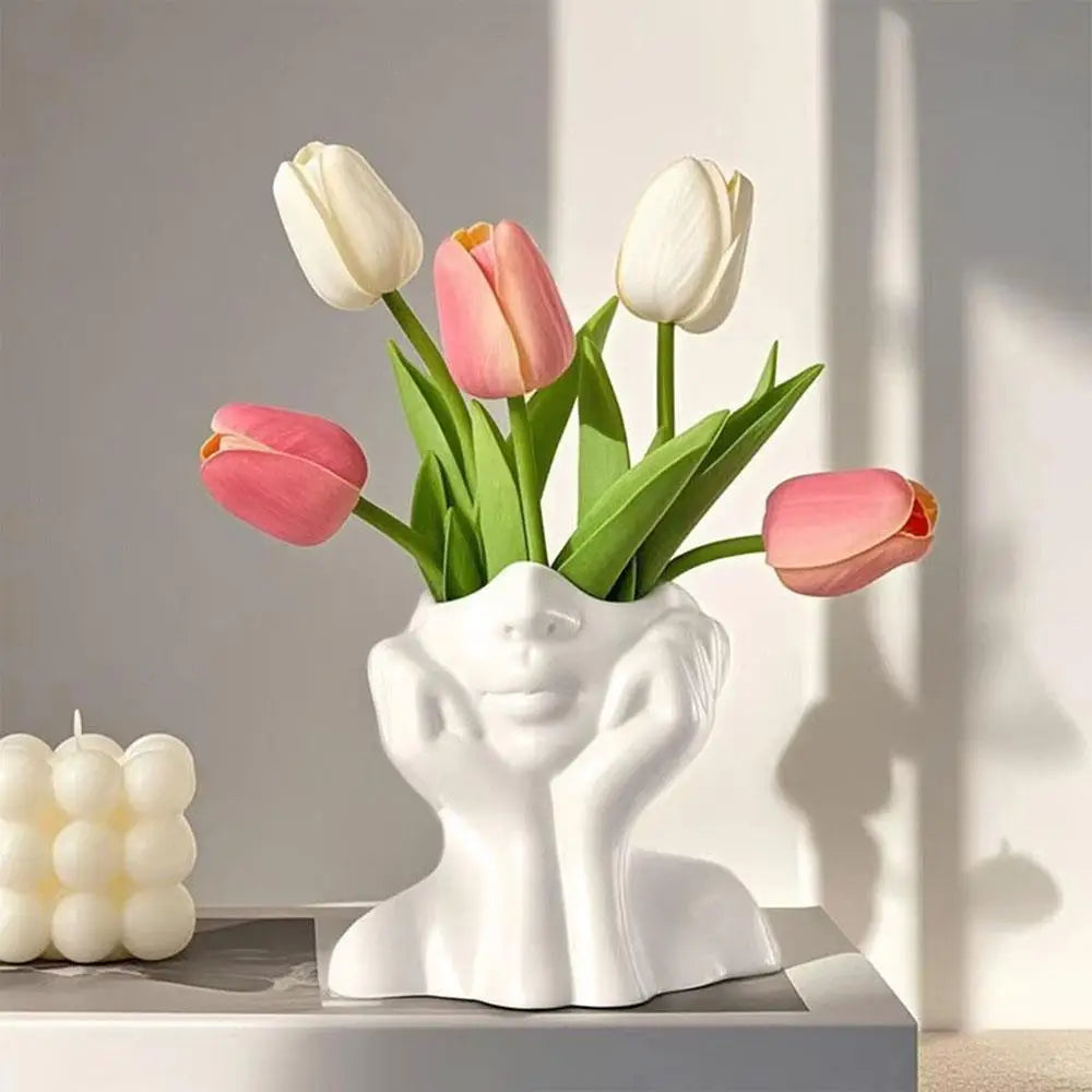 Modern Face Makeup Brush Holder – Decorative Vanity Organiser & Flower Vase
