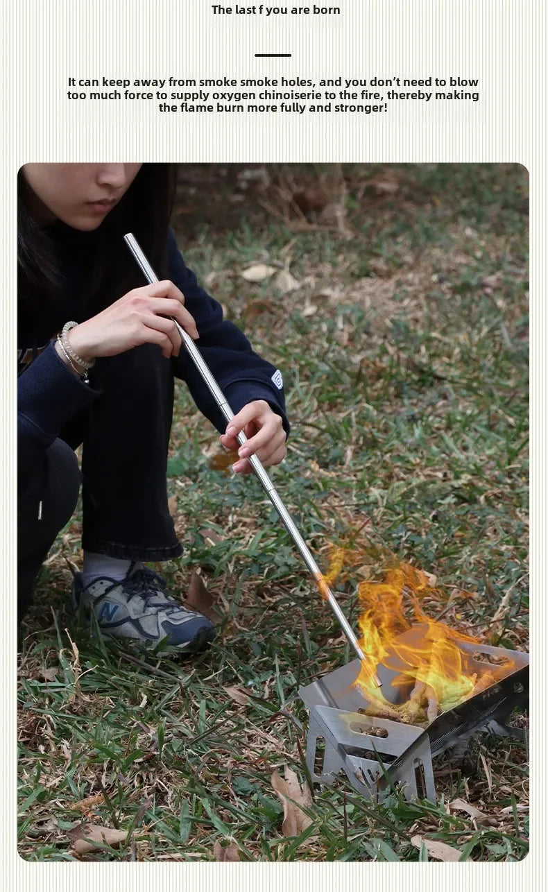 Collapsible Stainless Steel Fire Blow Pipe – 15–60cm Camping Fire Starter Tool