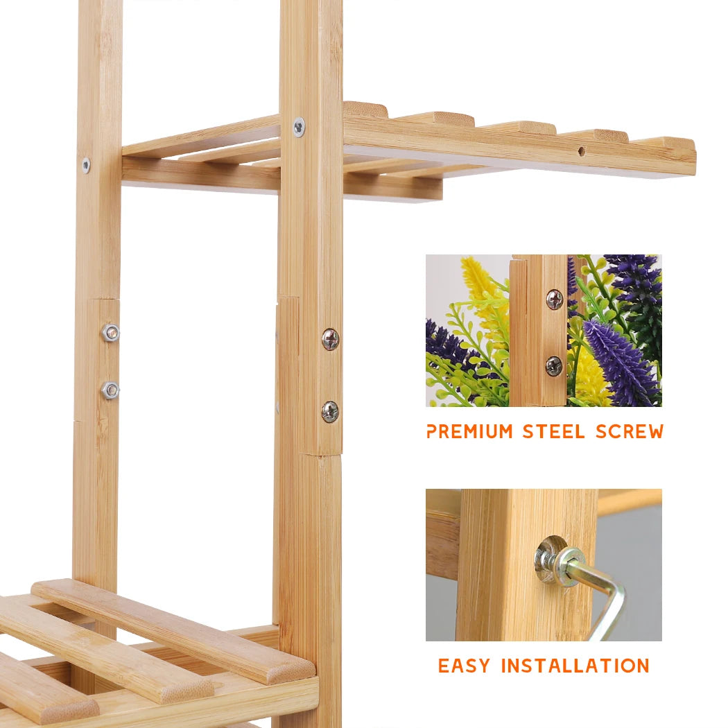 5 Tier Bamboo Plant Stand - Indoor & Outdoor Corner Plant Shelf - Natural Wooden Flower Pot Display Rack