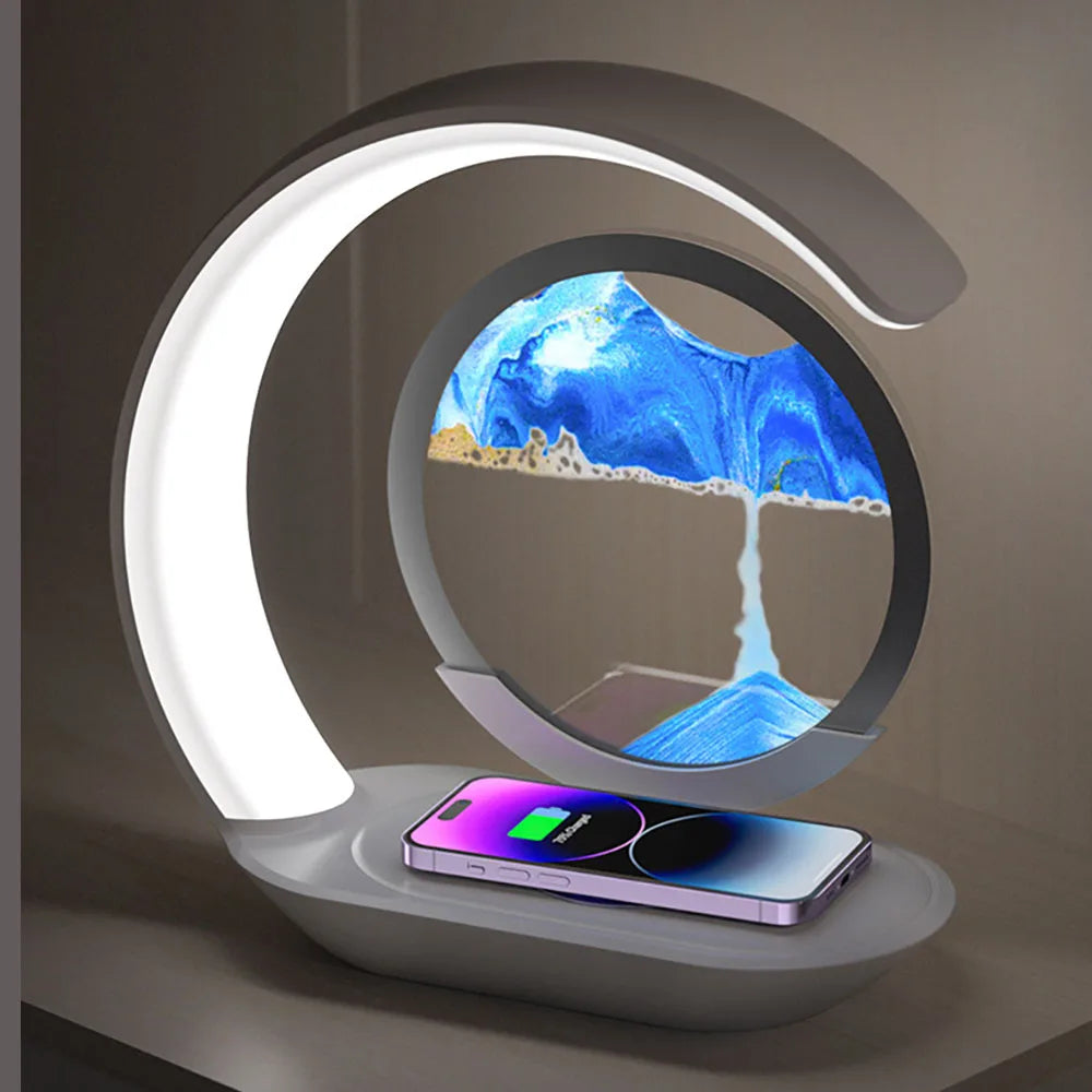 Quicksand Table Lamp with Wireless Charging – 3D Sand Art Night Light