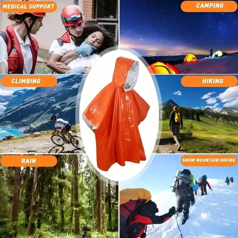 Emergency Thermal Raincoat Poncho – Insulated Rainproof Survival Blanket