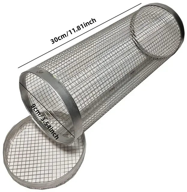 Stainless Steel Rolling BBQ Basket – Rotating Grill Basket for Camping & Outdoor Cooking