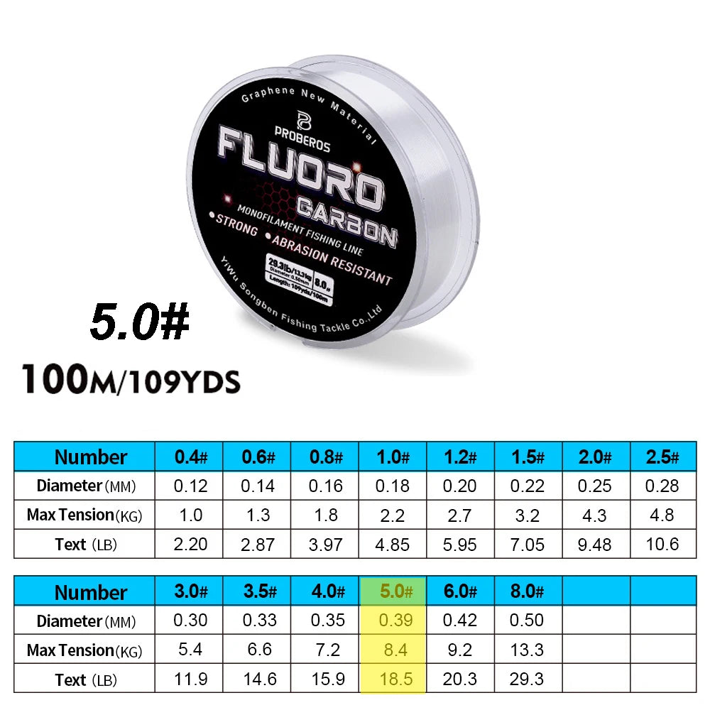 PROBEROS 100m Fluorocarbon Fishing Line – High Abrasion Resistance