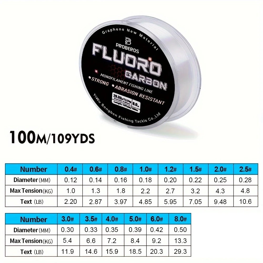 PROBEROS 100m Fluorocarbon Fishing Line – High Abrasion Resistance