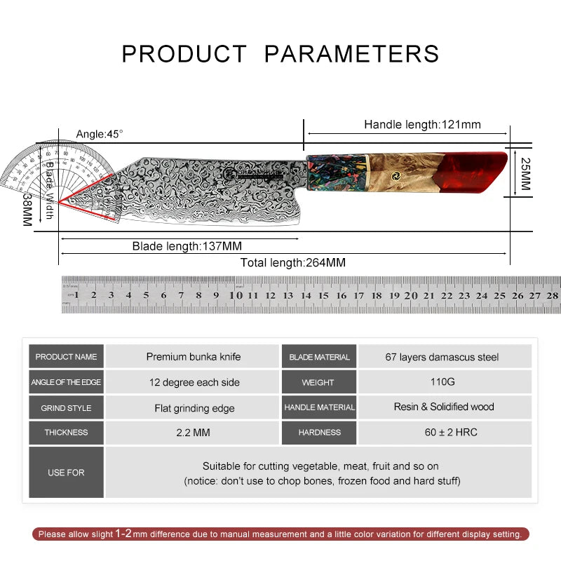 10CR15COM Damascus Steel Santoku Chef Knife