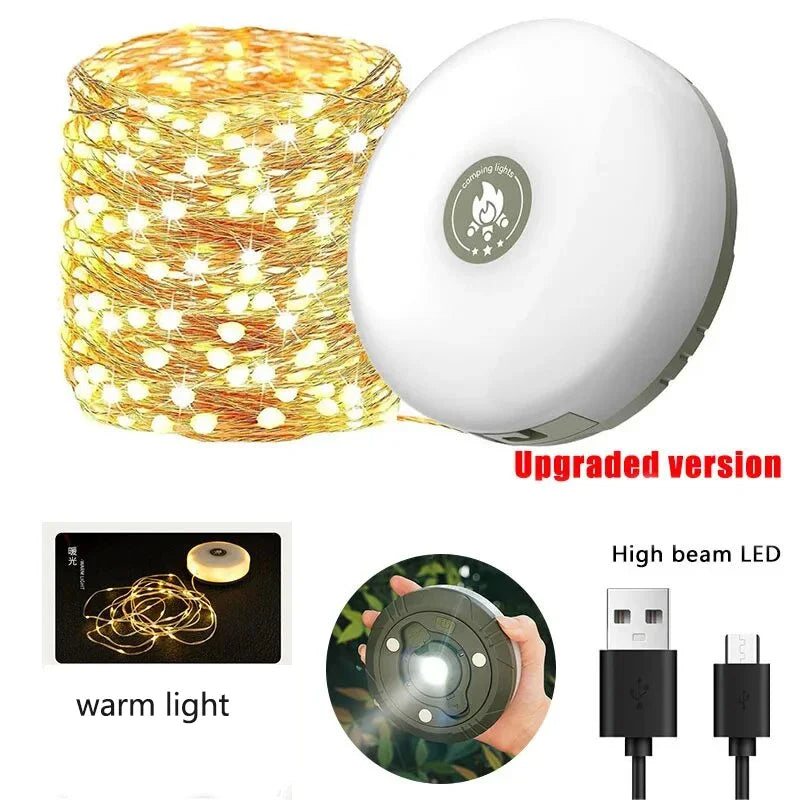 4-in-1 Camping String Light – Rechargeable LED Lantern with USB Power Bank & Magnetic Base