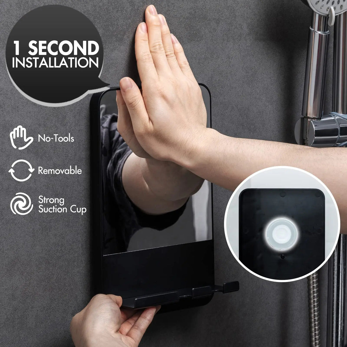 TALI Fogless Shower Mirror with Razor Holder – Shatterproof No-Drill Bathroom Mirror
