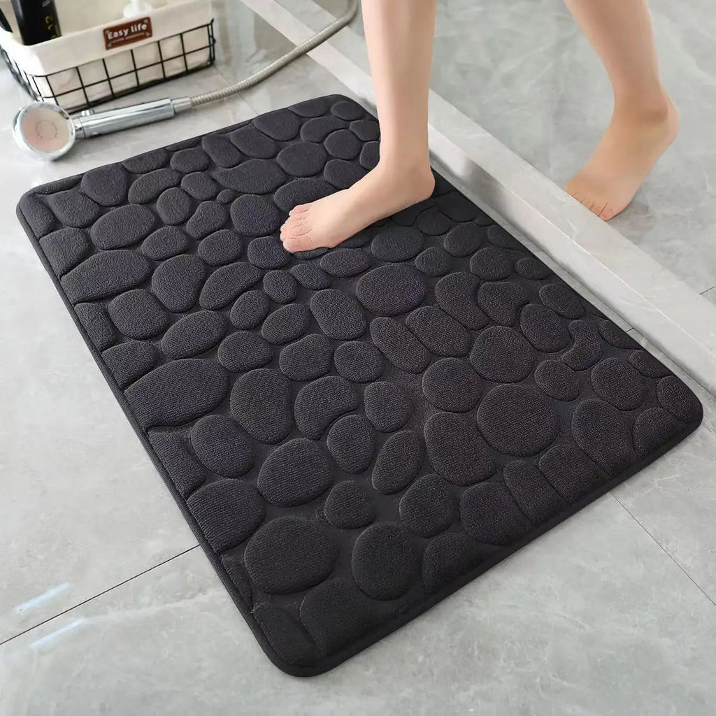 3D Cobblestone Quick-Dry Bathroom Floor Mat – Super Absorbent Non-Slip Washable Bath Rug