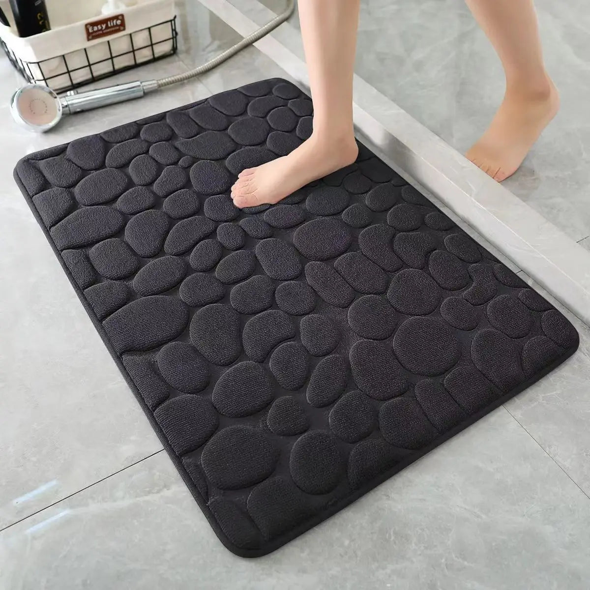 3D Cobblestone Quick-Dry Bathroom Floor Mat – Super Absorbent Non-Slip Washable Bath Rug